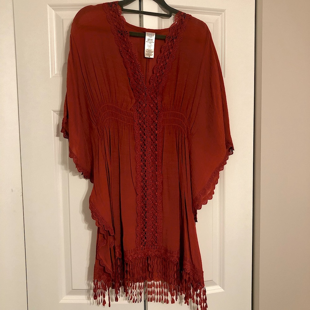 Burnt Orange/Red Bathing Suit Cover Up Dress